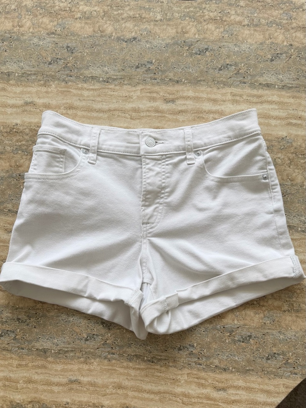 Express Midrise Shortie White Rolled Cuff Denim Shorts 2
